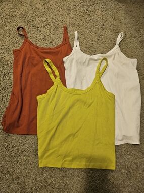 Everyday Women's Spaghetti Strap Tank Top Bunlde Of 3 - Yellow, White, Brick
